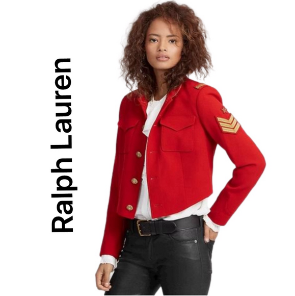 Reduced! RALPH LAUREN Cropped Military Jacket, Madison Red, Sz 14 w/ Gift Box! - Picture 12 of 13
